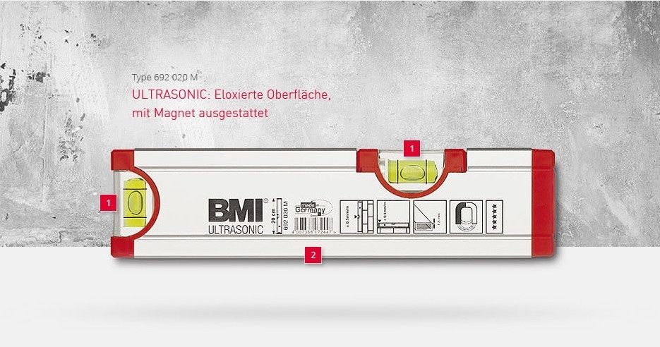 Рівень анодований ультразвуковий професійний з магнітом 20 см ULTRA SONIC BMI 692020M 692020M фото